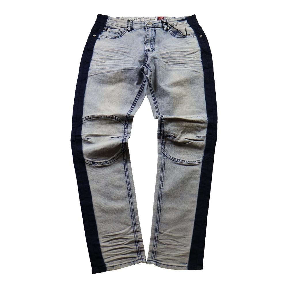 Distressed Moto Jeans With Side Stripe
